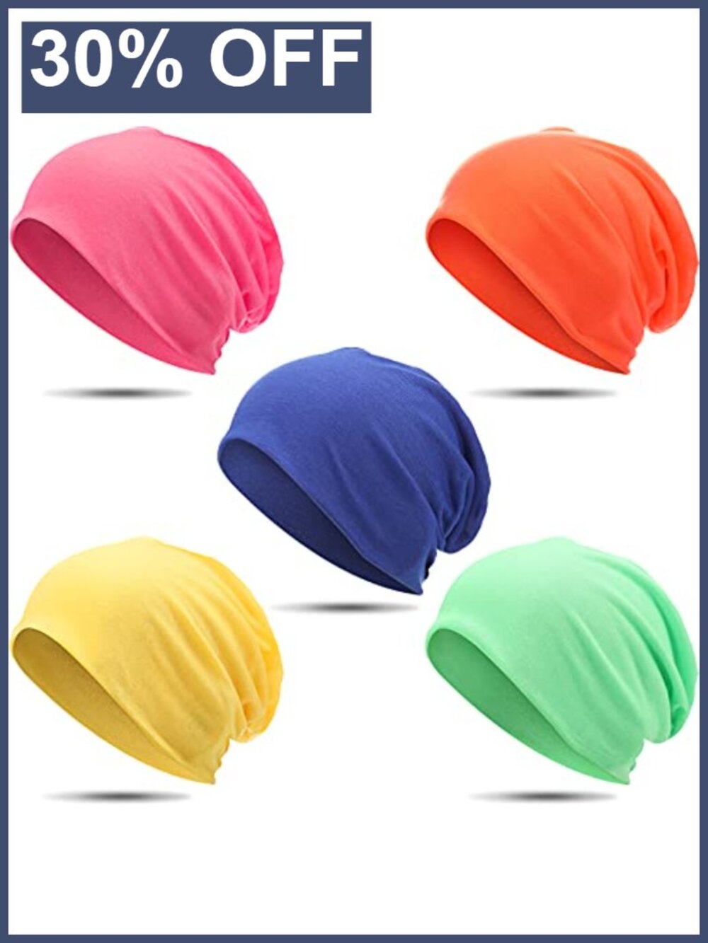 5 Pack Unisex Slouchy Beanie Hats Lightweight Polyester Chemo Sleep Caps